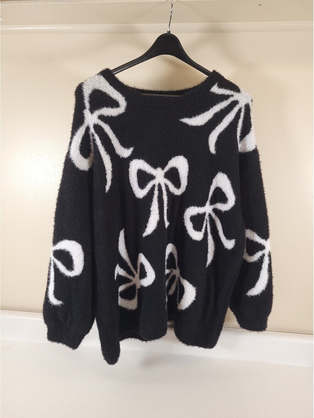 99 jane street sweater womens 2xl fuzzy black sweater ribbon design - Picture 1 of 4